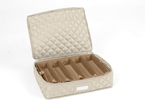 Flatware Storage Case with Removable Trays (Cream Quilted Polyester / 15.5 x 11.5 x 3.5)