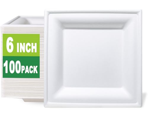 100 Count 6 Inch Small Square Compostable plates (6 Inch)