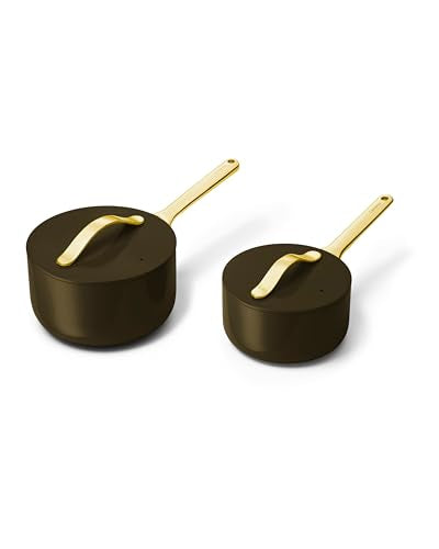 Non Stick Ceramic Sauce Pans with Lids (Black / 3 Qt & 1.75 Qt)