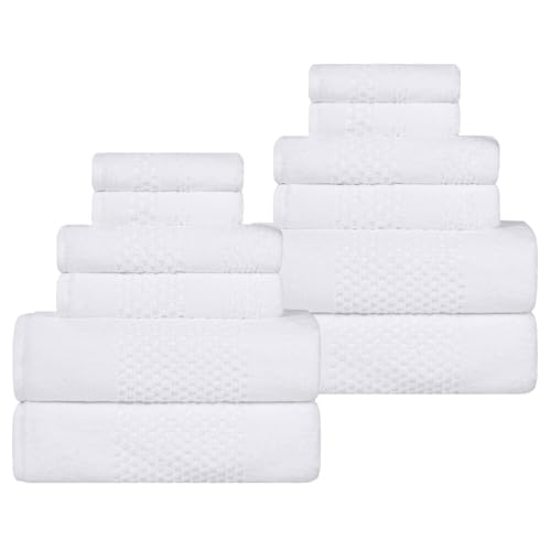 Playa Zero Twist Cotton Medium Weight Towels (12 Piece Towel Set / White)