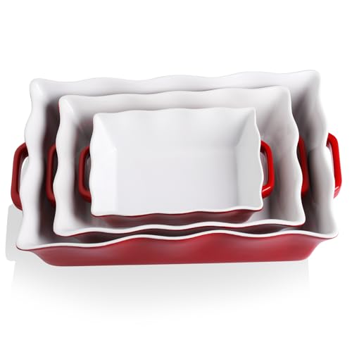 Sweejar Casserole Dishes for Oven (Red New / Baking dish(Set of 3))
