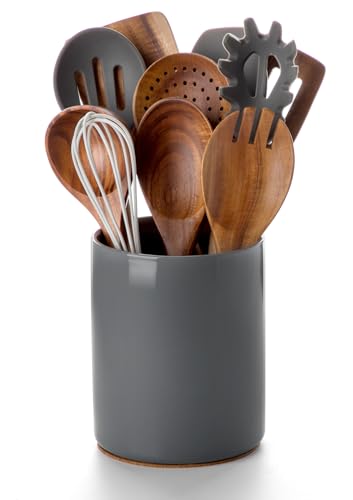 Ceramic Kitchen Utensil Holder for Countertop Organizer 6.4" Gray (Gray)
