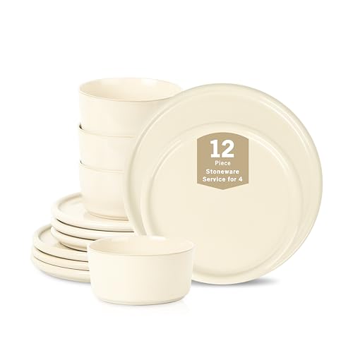 Eden 12 Piece Dinnerware Set Stoneware (Beige / 12-Piece - Service for 4)