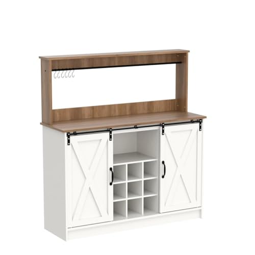 47" Coffee Bar Cabinet with Storage Hutch & Wine Rack (47Inch / White)