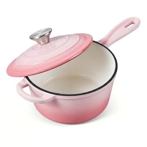 Cast Iron Sauce Pan Pot (Pink / 2 Quarts)