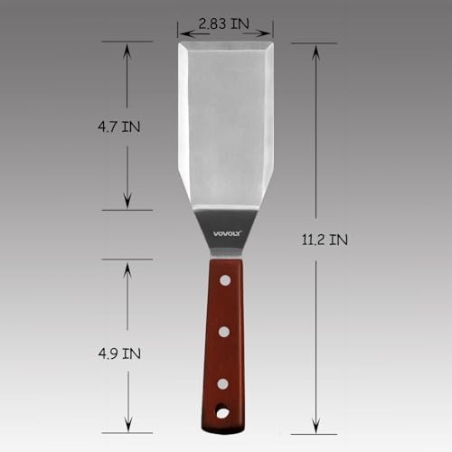 Professional Metal Spatula for Cast Iron Skillets and Flat Top Grills (3''x5''_Wooden Handle)