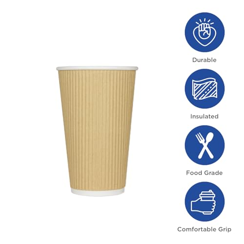 12 oz Ripple Insulated Coffee Cup [500 Count] Disposable Paper Hot Cup (12 OZ / Brown)