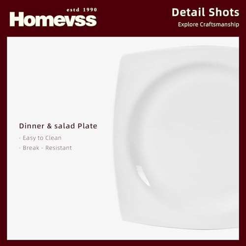 HomeVss New Bone China Dinnerware Set (Square Rim / Service for 4 - 16pc Set)