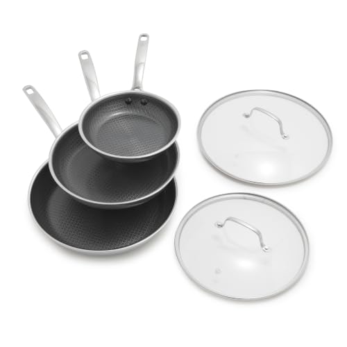 Hybrid 5pc Stainless Steel Nonstick Fry Pan Set with Two Lids (5 Piece Frying Pan Set)