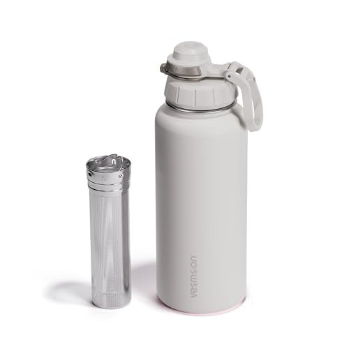 Vessence 32 Oz Stainless Steel Tea Infuser Bottle for Loose Leaf Tea (Siberia White / 32 Oz)