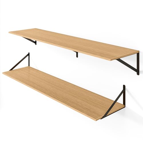 48W x 12D Deep Floating Shelves Set of 2 Oak (Oak With Black Metal Bracket / 48Wx12Dx5.8H)