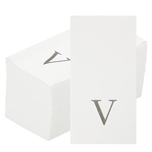 Silver V White Linen Feel Guest Towel Napkin (Silver / 2000 Count / V)