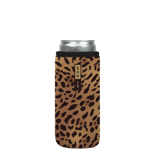CanSok Sleeve for Beer & Soda Insulated Neoprene Cover (Classic Leopard / 12oz Slim Can Sleeve)