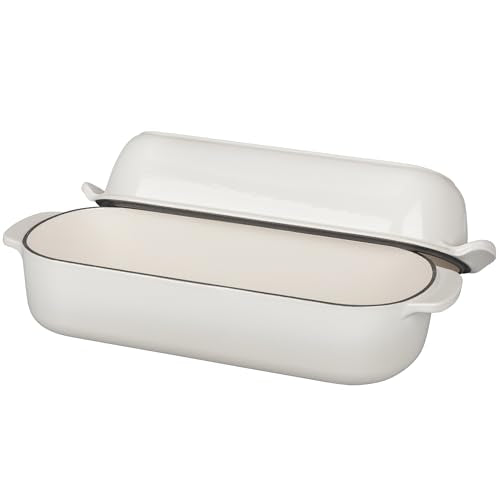 Enameled Cast Iron Loaf Pan with Lid (White)