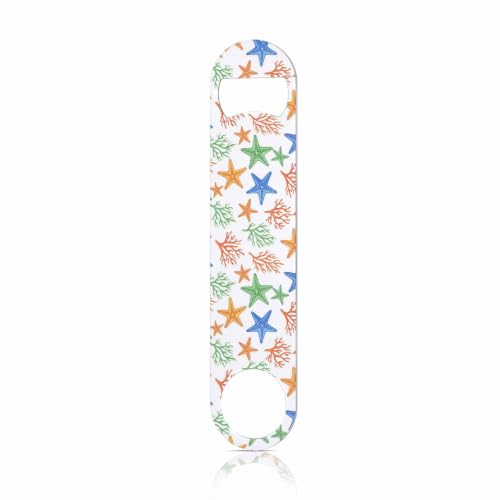 Watercolor Starfish Stainless Steel Bottle Opener Marine Coral Algae Aquatic Plant Abstract Tropical Orange Blue Flat Beer Bottle Opener Keychain for Home Kitchen Bar Restaurant Party Gift (Watercolor Starfish)