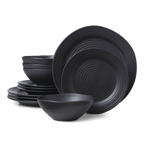 Black Ridge Piece Dinnerware Set (Black / 12-Piece Dinnerware Set)