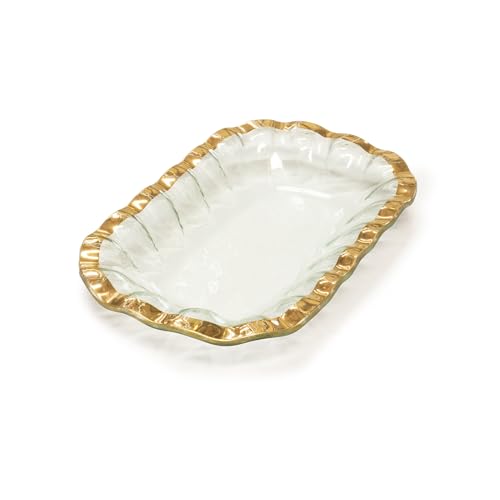 Ruffle 11.25 x 7 Inch Rectangular Bowl with 24k Gold (Medium Side Dish Bowl)