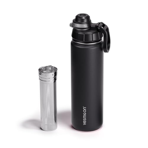 Vessence 24 Oz Stainless Steel Tea Infuser Bottle for Loose Leaf Tea (Reynisfjara Black / 24 Oz)