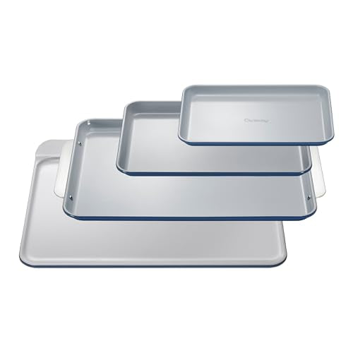 Non Stick Ceramic Baking Sheet Trio and Cookie Sheet Set (Navy / Baking Sheet Trio & Cookie Sheet)
