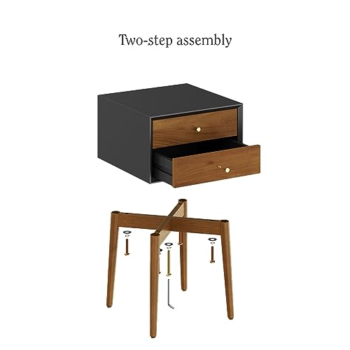 Harper Modern Nightstand Side Accent or End Table with Storage Drawer (Black/Brown / Set of 1)