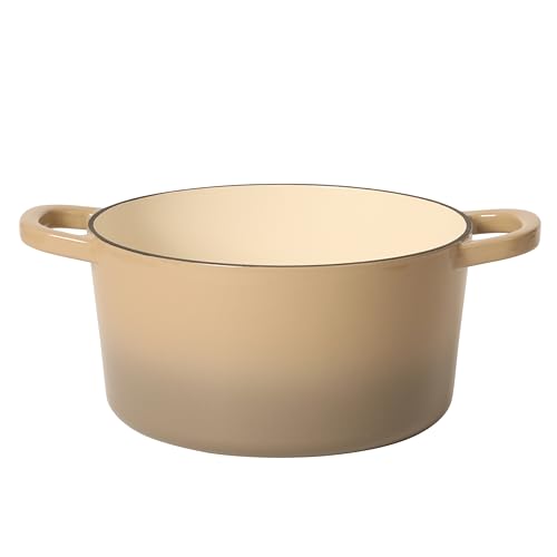 Artisan 7 Quart Enameled Cast Iron Dutch Oven Pot with Lid (Gradient Taupe / 7-Quart)