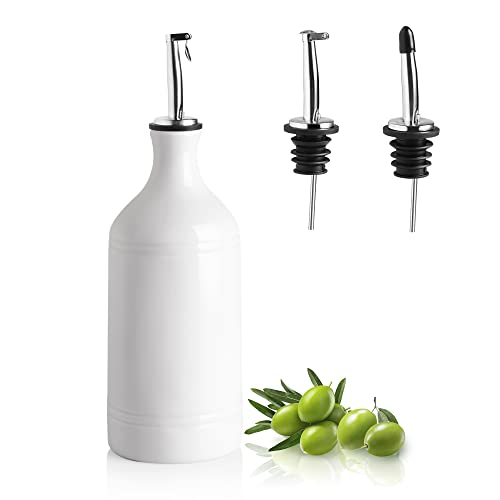 Sweejar Ceramic Olive Oil Dispenser Bottle (15.5 oz, Set of 1 / White)