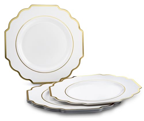 OCCASIONS Disposable Plastic Plates for 120 Guests (960 Piece (120 Guest) / K. Imperial White & Gold)