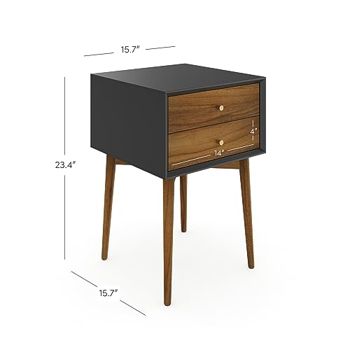 Harper Modern Nightstand Side Accent or End Table with Storage Drawer (Black/Brown / Set of 2)