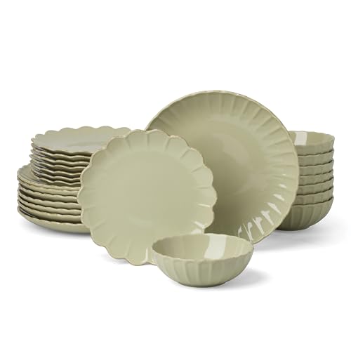 French Perle Scallop Matcha Stoneware 24 (24-Piece Dinnerware Set / Matcha)