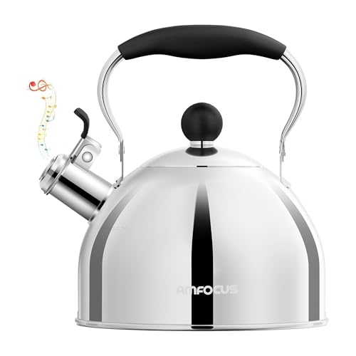 Tea Kettle 2 Quart Stainless Steel Whistling Tea Kettle (Silver)