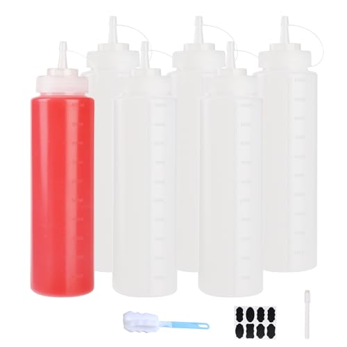 6 Pack 32 oz 1000 ml Plastic Squeeze Bottles with Cap Lids ((4) 32 oz(6pack) Standard Cap)