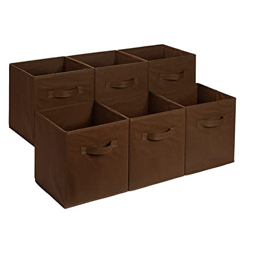 Collapsible Fabric Storage Bins with Handles (Brown / 13"x13"x13")