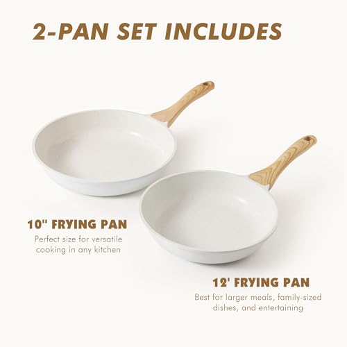 Ceramic Nonstick Frying Pan Skillets (White / 10+12 Inch)