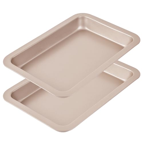 10 Inch Rectangular Baking Pan 2 Pack Carbon Steel Tray for Oven Roasting (10" Shallow Rectangle 2Pcs)