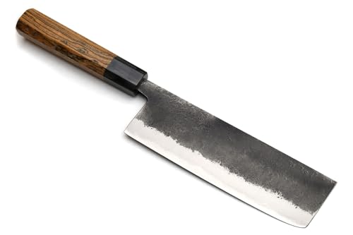 Nashiji High Carbon White Steel #2 Japanese Nakiri Vegetable Knife with Cocobolo Wood Handle (6.5'' (165mm) & No Saya)