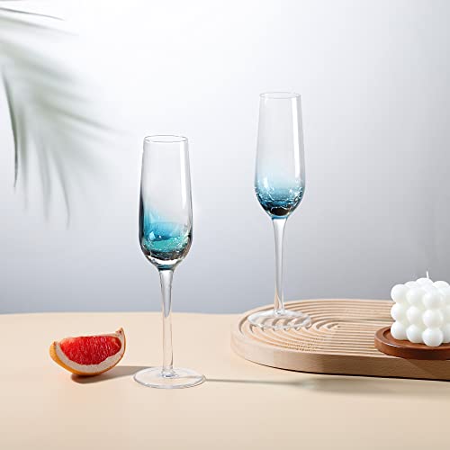 Handmade Blue Crackle Champagne Flutes Glasses (Champagne Glasses)