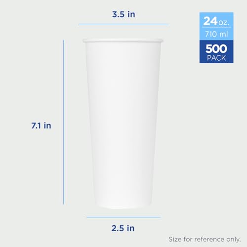 24 oz Paper Hot Coffee Cups [500 ct] White Disposable Cup for Hot (24 OZ / White)