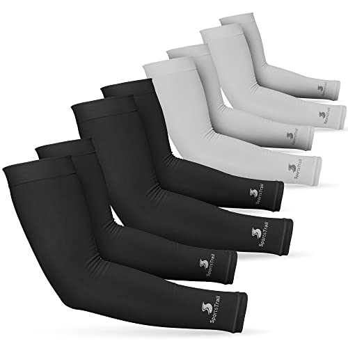 Cooling Arm Sleeves for Men & Women (4 Pairs: 2 Pairs Black + 2 Pairs Gray / One Size)