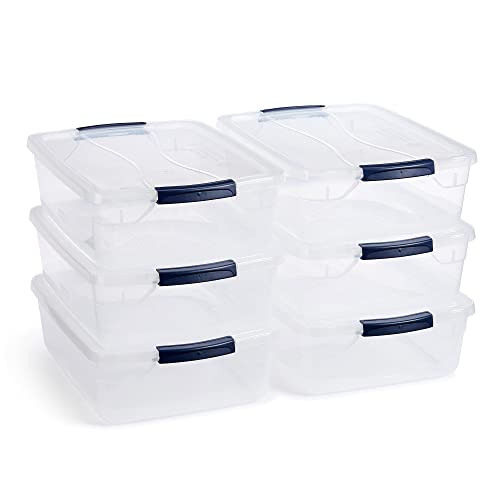 Cleverstore 17 Quart Clear Latching Waterproof Stackable Airtight Storage Containers with Durable Latching Lids (17 Qt – 6 Pack)