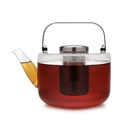 Viva Bjorn Borosilicate Glass Tea Pot for Stovetop with Loose Leaf Tea Infuser Mesh (Large Teapot)