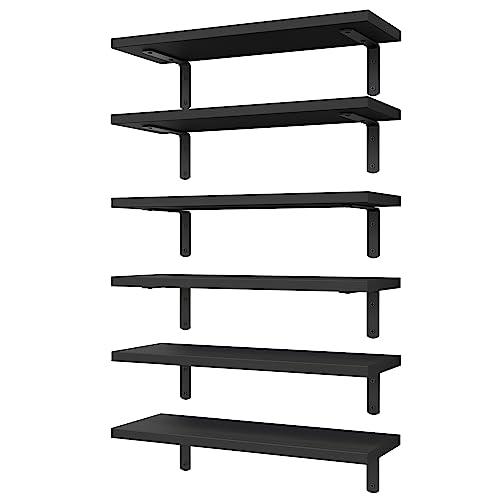 Floating Shelves Set of 6 for Wall Decor & Storage (16.5 Inch / Black)