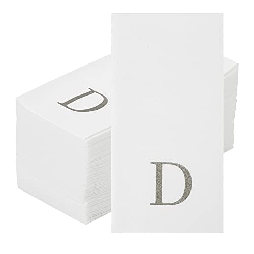 Paper Rectangle Silver Letter D Linen (Silver / 50 Count / D)
