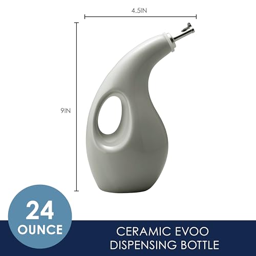 Ceramic Olive Oil Dispenser Bottle for EVOO Oil and Vinegar (Sea Salt Gray / 24 Ounces)