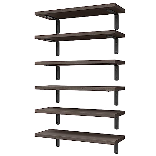 Floating Shelves Set of 6 for Wall Decor & Storage (16.5 Inch / Dark Brown)