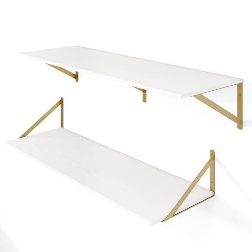 36W x 12D Deep Floating Shelves Set of 2 White & Gold (White With Golden Bracket / 36Wx12Dx5.8H)