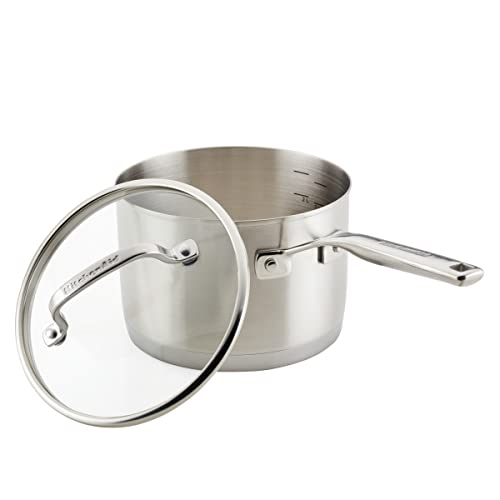 3 Ply Base Brushed Stainless Steel Sauce Pan (Brushed Stainless Steel / 3 Quarts)