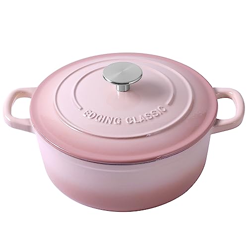 Enameled Cast Iron Covered 5.5 Quart Dutch Oven with Dual Handle (Pink / 5.5QT)