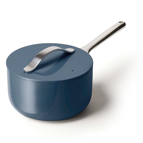 Non Stick 3 qt Ceramic Sauce Pan with Lid (Navy / 3 Quarts)