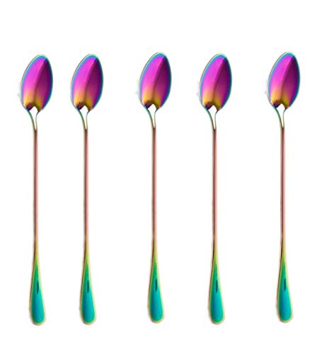 10 Piece Long Handle Iced Tea Spoon (10 Pieces Rainbow)