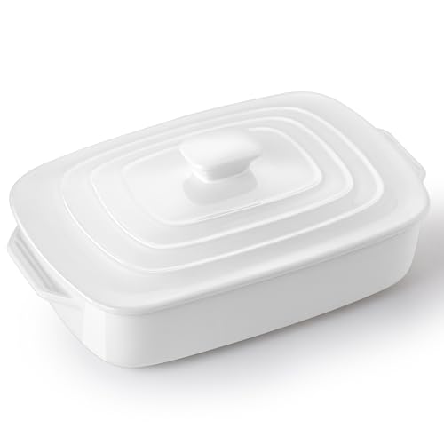 Large Ceramic Casserole Dish with Lid (White)